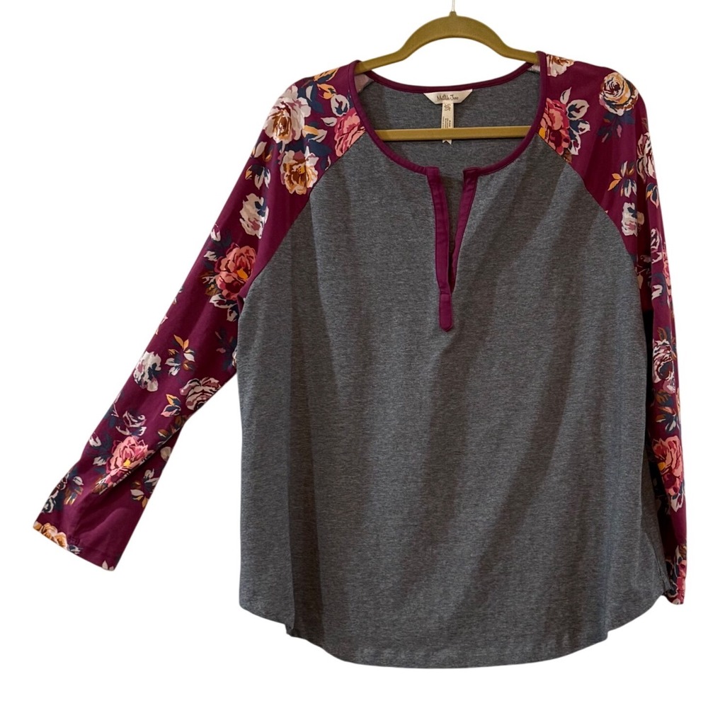 Matilda Jane Gray Tee with Burgundy Floral Sleeves